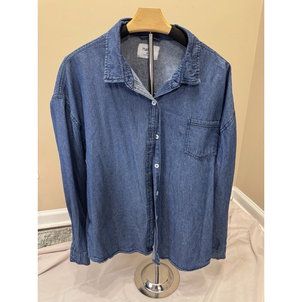 Rue21 Sweet Envy Women's Blue Chambray Denim Button Up Shirt XL